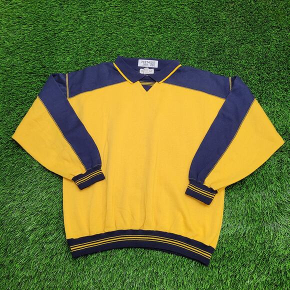 Vintage 80s MOD Collared Sweatshirt Large 22x25 Two-Tone - Picture 1 of 12